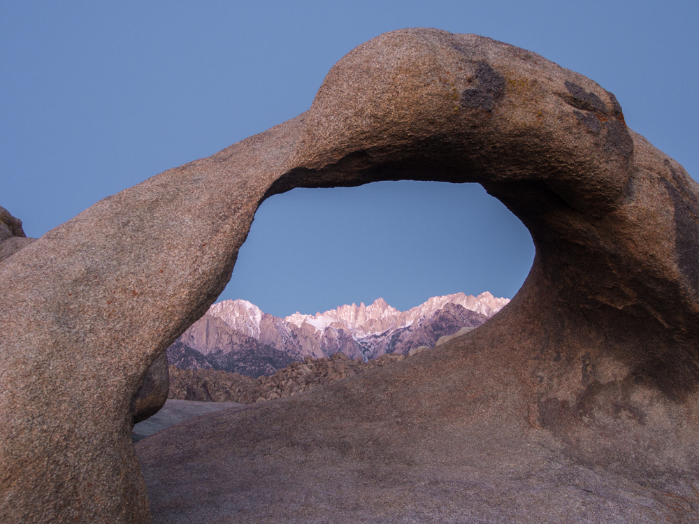 Dawn at Mobius Arch with Mt. Whitney in background Rock formation